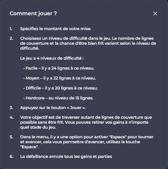 Règles officielles de Chicken Road : les 4 niveaux de difficulté avec 24, 22, 20 et 15 lignes